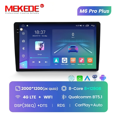 Магнитола универсальная без рамки (экран 10,3") - Mekede M6 Pro Plus - Qled 2K, Android 13, ТОП процессор, 8/128, CarPlay, 4G/LTE-SIM