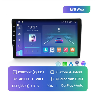 Магнитола Mekede M6 Pro универсальная без рамки (экран 9") - Qled 1280*720, Android 12, ТОП процессор, 4/64, CarPlay, 4G/LTE-SIM